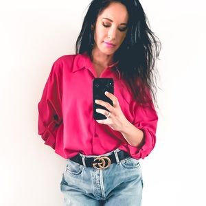 Pink collared button shirt with tie front